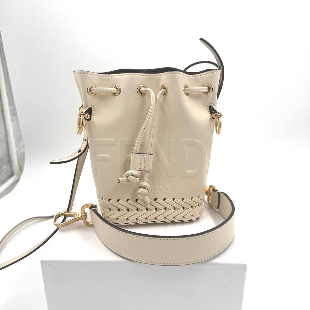 Fendi Ivory Cream Leather Mon Tresor Whipstitch Woven Neut Mini Bucket Bag‎ GHW - Picture 2 of 16